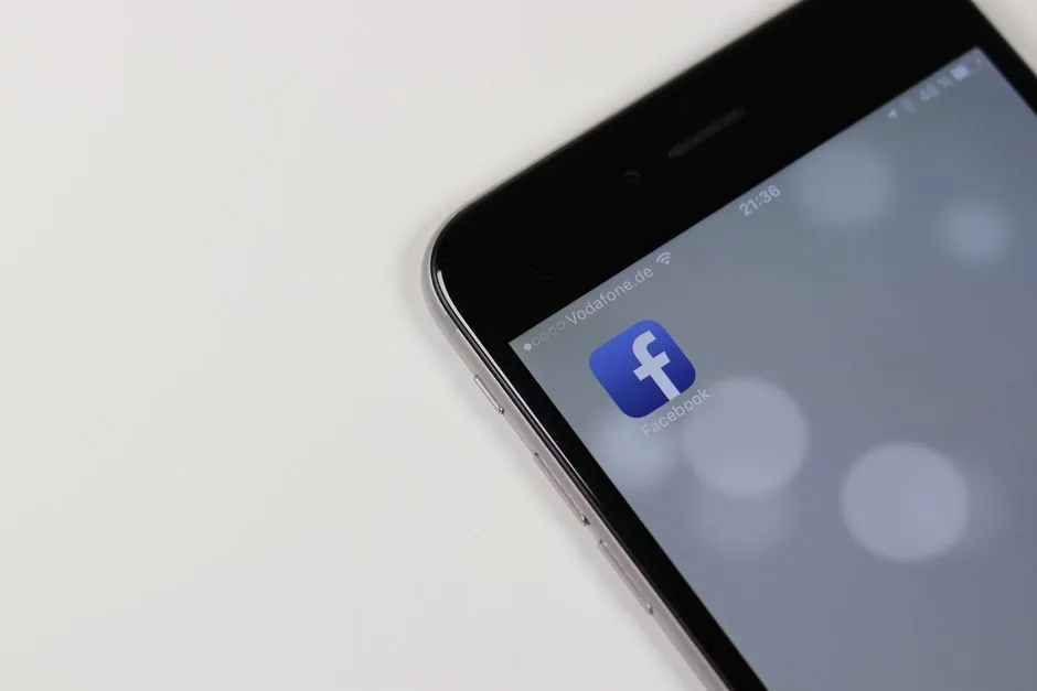 iPhone displaying Facebook app icon with blurred background, emphasizing social media connectivity.